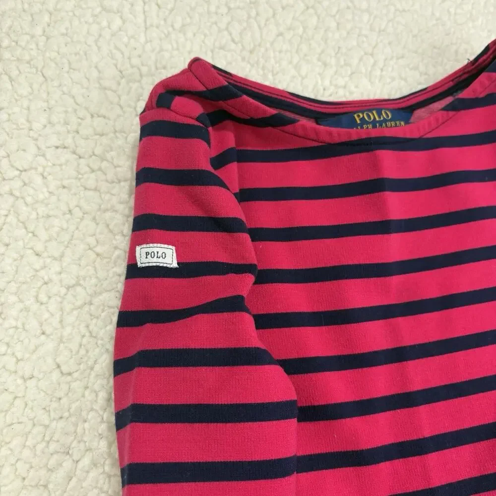 Polo‎ Ralph Lauren Striped Dress Girls Size 6 Pink Navy Fit & Flare Half Sleeve